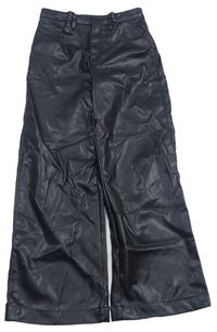 Černé koženkové wide leg high waist kalhoty zn. H&M