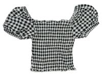 Černo-bílé kostkované žabičkové crop tričko 