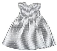 Bílo-tmavomodré pruhované bavlněné šaty s hvězdami Topolino