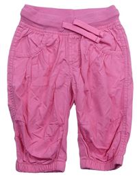 Růžové plátěné crop kalhoty s úpletovým pasem Kiki&Koko