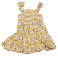 Bílé puntíkaté letní šaty s kytičkami a volánky PRIMARK