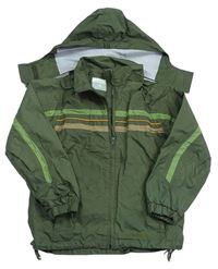 Khaki kostkovaná šusťáková outdoorová jarní bunda s pruhy a odepínací kapucí TRESPASS