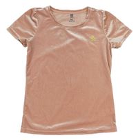 Růžové sametové tričko s výšivkou Hema 