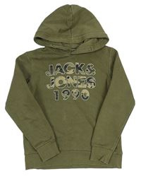 Khaki mikina s kapucí a army nápisem Jack&Jones