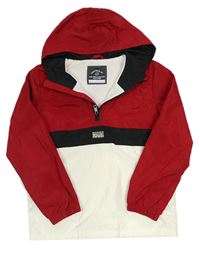 Červeno-černo-bílá šusťáková jarní bunda s kapucí George
