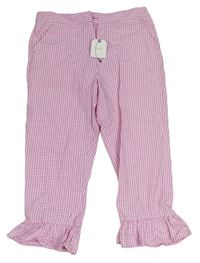 Růžovo-bílé kostkované plátěné capri kalhoty Next 