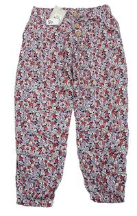 Barevné květované lehké kalhoty s knoflíky Primark