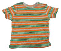 Šedo-zeleno-oranžové pruhované tričko 