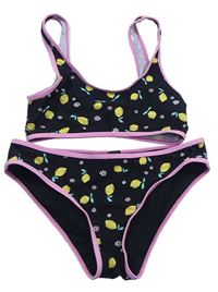 Černo-růžové dvoudílné plavky s citrony New Look