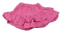 Růžové plátěné sukňové kraťasy s madeirou F&F