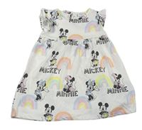 Bílé bavlněné šaty s Minnie a Mickey Mousem zn. Disney