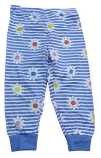 Modro-bílé pruhované pyžamové kalhoty s kytičkami zn. Mothercare
