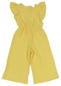 Žlutý vzorovaný kalhotový culottes overal s volánky PRIMARK