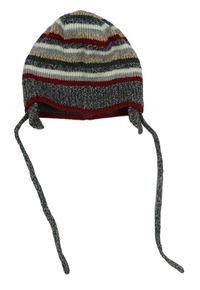 Šedo-červená pruhovaná pletená čepice 