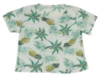 Béžovo-zelené crop tričko s ananasy 
