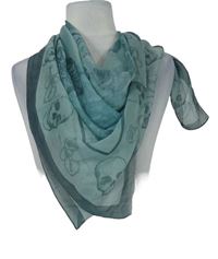 Dámský světlemodro-šedý šifonový šátek s lebkami 