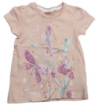 Meruňkové tričko s motýly a kytkami