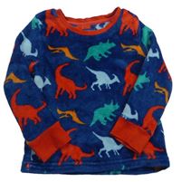 Tmavomodrá chlupatá pyžamová mikina s dinosaury 