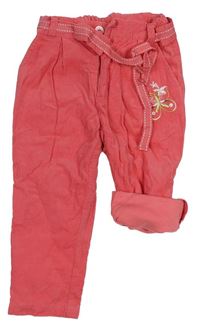 Korálové manšestrové podšité rolovací kalhoty s motýlkem a páskem Coolclub