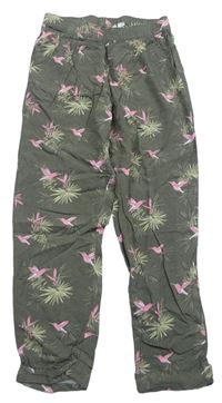 Khaki lehké kalhoty s ptáčky H&M