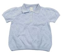 Světlemodré pletené polo tričko se srdíčky H&M