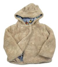 Béžová chlupatá zateplená bunda s kapucí 