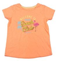 Neonově oranžové tričko s plameňákem Primark