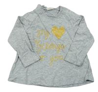 Šedé melírované triko se zlatým nápisem H&M