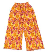 Růžovo-žluté květované žebrované volné kalhoty Primark