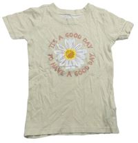 Béžové tričko s kytičkami a nápisem Old Navy 