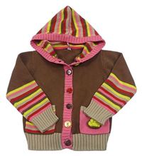 Hnědo-barevný propínací svetr s kapucí