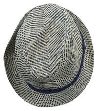 Smetanovo-tmavomodrý vzorovaný slaměný klobouk Maximo