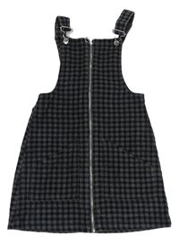 Tmavošedo-černé kostkované manšestrové propínací laclové šaty E-Vie