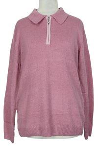 Dámský růžový svetr s límečkem 