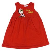 Červené šaty s Minnie a nápisem 