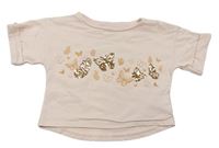 Světlerůžové crop tričko s motýlky z flitrů 