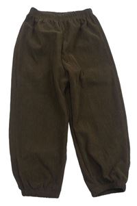 Hnědé žebrované sametové cuff kalhoty