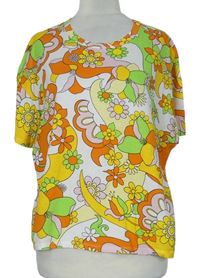 Dámské růžovo-oranžovo-zelené květované crop tričko Zara 