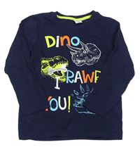 Tmavomodré triko s nápisem a dinosaury Kiki&Koko