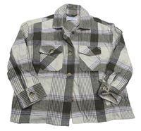Smetanovo-hnědo-fialová kostkovaná košilová bunda JEFF&CO