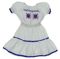 Bílo-safírové šaty s výšivkou