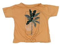 Oranžové tričko s palmou s překlápěcími flitry Tu