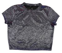 Černo-modro-růžové třpytivé crop tričko 