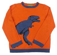 Tmavooranžovo/tmavomodrý melírovaný pletený svetr s dinosaurem John Lewis