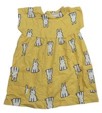 Hořčicové bavlněné šaty s králíčky George