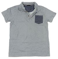 Tmavomodro-šedé vzorované polo tričko Next