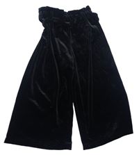 Černé sametové culottes kalhoty s páskem 
