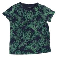 Tmavomodro-zelené tričko s listy Inextenso 