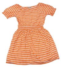 Oranžovo-bílé kostkované lehké šaty