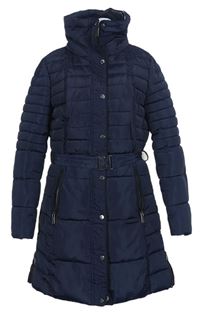 Dámský tmavomodrý šusťákový zimní kabát s kapucí a ukrývací kapucí  Reserved 